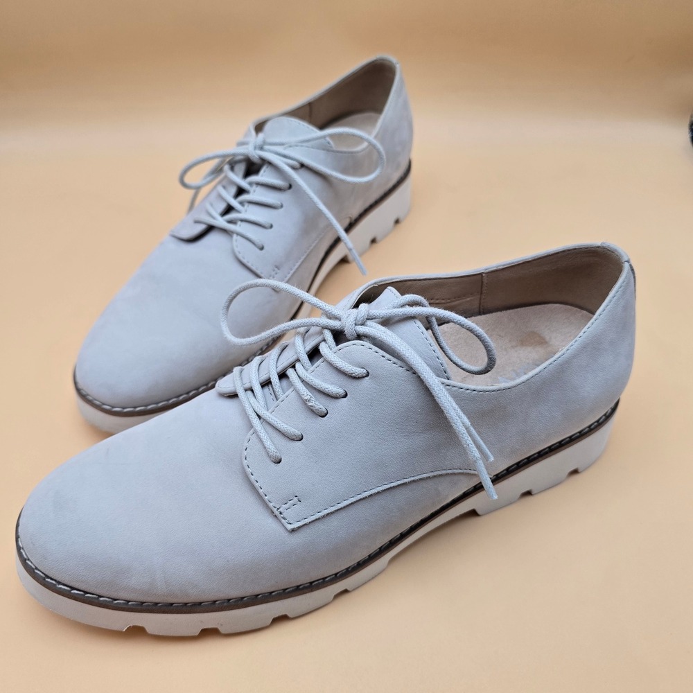 Vionic Adina NBK Light Grey‎ Nubuck Orthotic Lace Lug Sole Oxford Shoes Womens 8